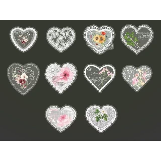 Набор прозрачных наклеек Lace & Bloom: Кружевные Сердца (белое), 10 шт НА-00262 фото