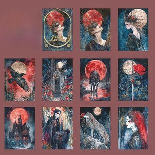 Матовий шорсткий папір Gothic Fantasy із зображенням червоного місяця та містичних істот у темному лісі Myjam