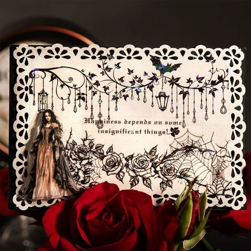 Скотч ПЕТ 3D с черной голограммой (отрез 35 см): Готическая надпись и розы, Gothic Lettering & Roses ДС-00854 фото