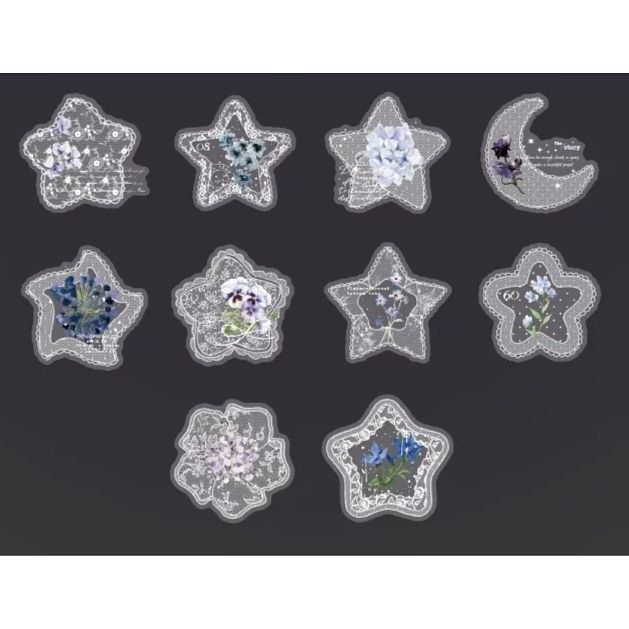Набор прозрачных наклеек Lace & Bloom: Кружевные Звезды и Месяц, 10 шт НА-00265 фото