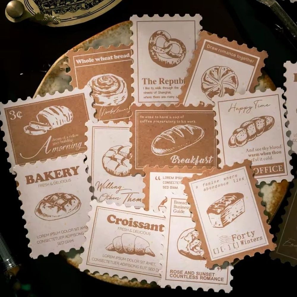 Ретро-наліпки марки (15 шт, 49х38 мм): Свіжа випічка, Fresh Bakery НА-00342 фото