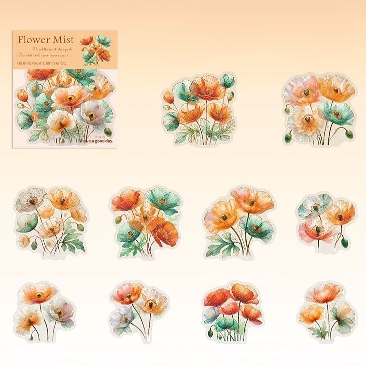 Прозорі PET-наліпки водостійкі Акварельні маки та польові квіти Flower Mist