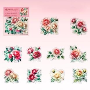 Прозорі PET-наліпки водостійкі Садові троянди та пишні пуп'янки Flower Mist набір 10 шт 60х60 мм з фігурною висічкою
