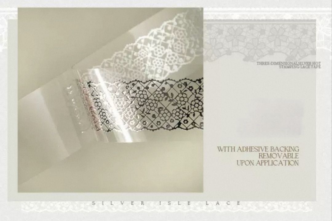 ПЭТ-скотч Серебряное кружево: Silver Flora (23 мм х 2 м), рельефный ДС-00831 фото