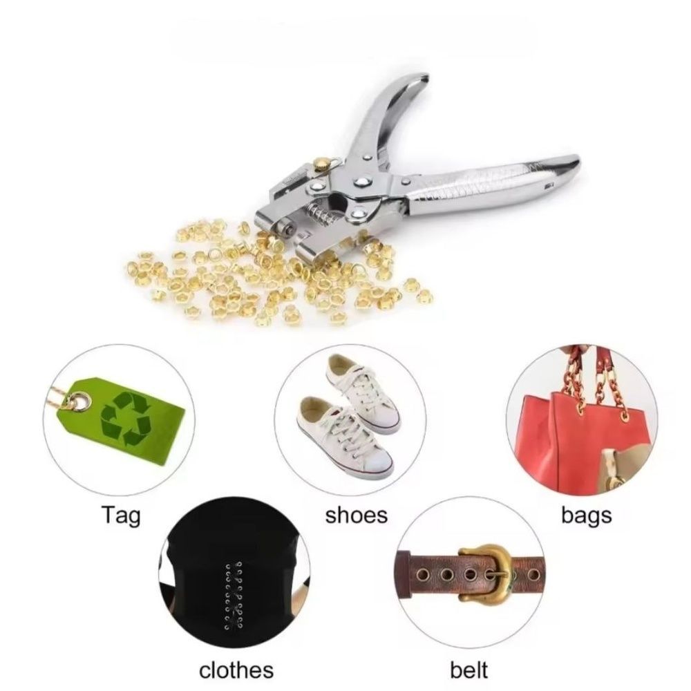 Установник люверсів та дирокол 2 в 1 (Eyelet Plier 5 мм) з лінійкою + набір 100 люверсів, посилені затискачі для скрапбукінгу РЗ-004 фото