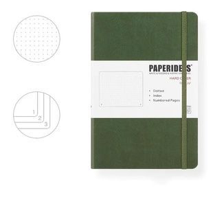 Блокнот у крапку Paperides оливковий темний хакі 188 сторінок тверда обкладинка з резинкою